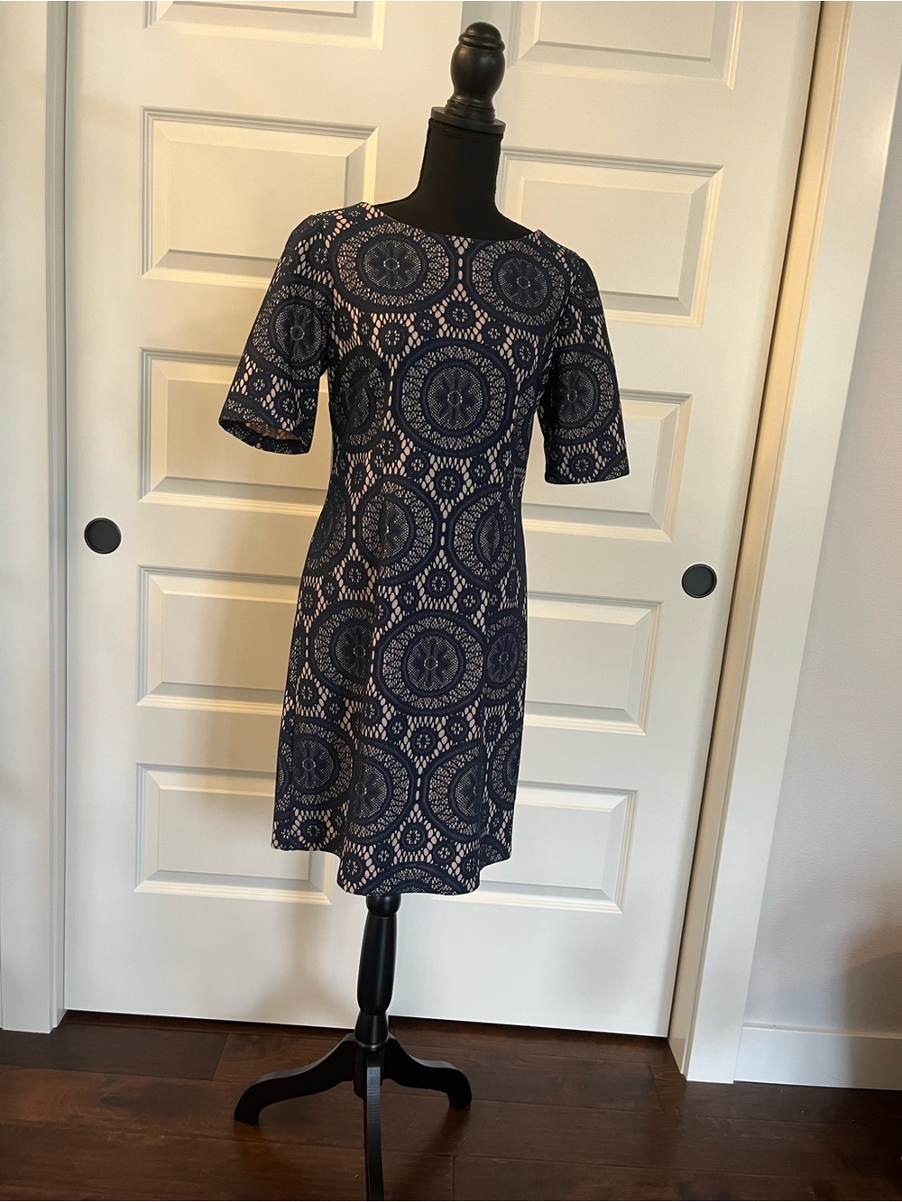 R&K Navy Lace-Pattern Midi Dress